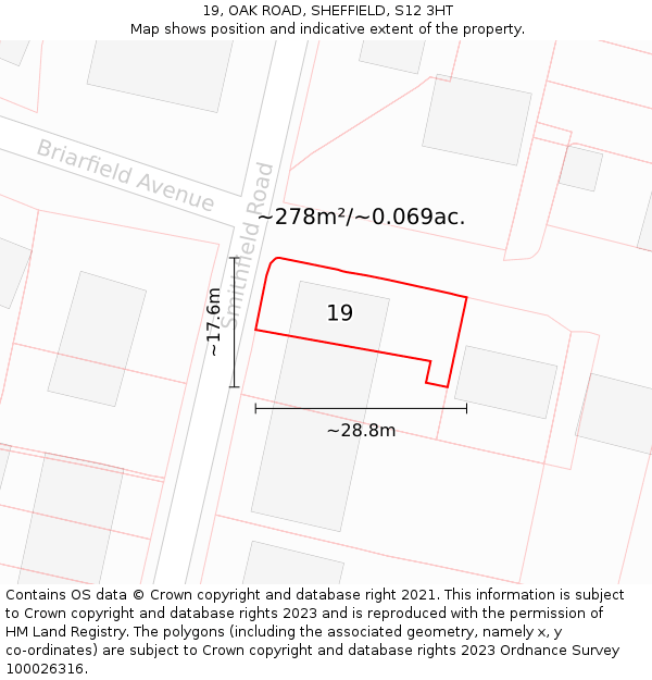 19, OAK ROAD, SHEFFIELD, S12 3HT: Plot and title map