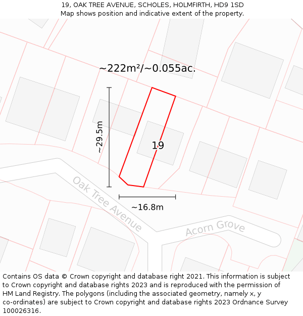 19, OAK TREE AVENUE, SCHOLES, HOLMFIRTH, HD9 1SD: Plot and title map