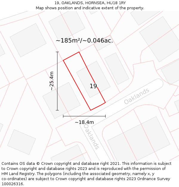 19, OAKLANDS, HORNSEA, HU18 1RY: Plot and title map