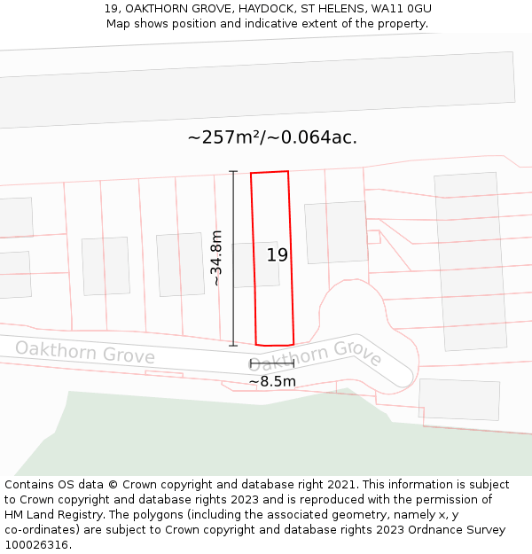 19, OAKTHORN GROVE, HAYDOCK, ST HELENS, WA11 0GU: Plot and title map
