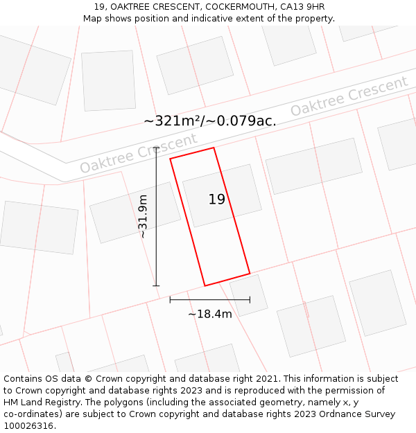 19, OAKTREE CRESCENT, COCKERMOUTH, CA13 9HR: Plot and title map