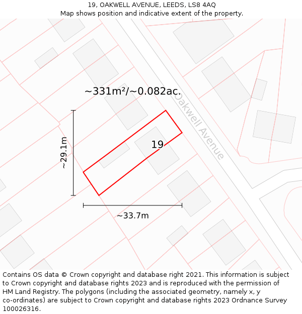 19, OAKWELL AVENUE, LEEDS, LS8 4AQ: Plot and title map