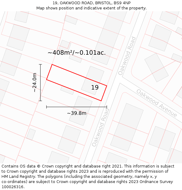 19, OAKWOOD ROAD, BRISTOL, BS9 4NP: Plot and title map