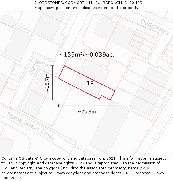 19, ODDSTONES, CODMORE HILL, PULBOROUGH, RH20 1FS: Plot and title map