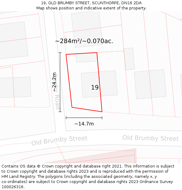 19, OLD BRUMBY STREET, SCUNTHORPE, DN16 2DA: Plot and title map