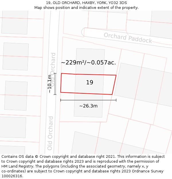 19, OLD ORCHARD, HAXBY, YORK, YO32 3DS: Plot and title map