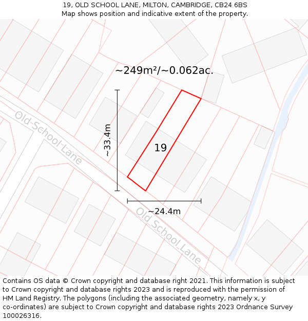 19, OLD SCHOOL LANE, MILTON, CAMBRIDGE, CB24 6BS: Plot and title map