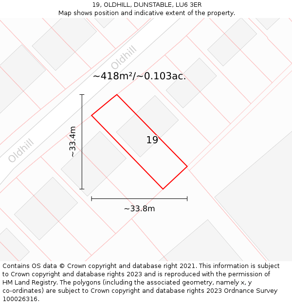 19, OLDHILL, DUNSTABLE, LU6 3ER: Plot and title map