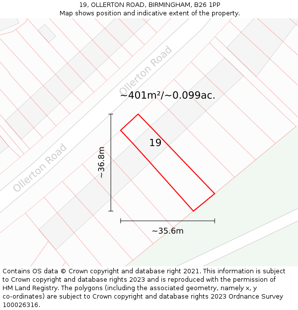 19, OLLERTON ROAD, BIRMINGHAM, B26 1PP: Plot and title map