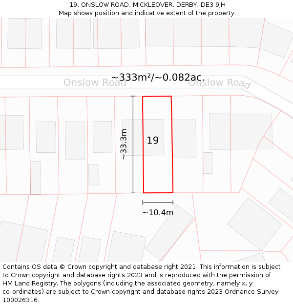 19, ONSLOW ROAD, MICKLEOVER, DERBY, DE3 9JH: Plot and title map