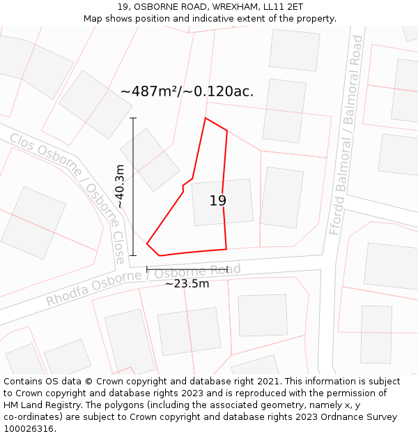 19, OSBORNE ROAD, WREXHAM, LL11 2ET: Plot and title map