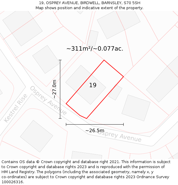 19, OSPREY AVENUE, BIRDWELL, BARNSLEY, S70 5SH: Plot and title map
