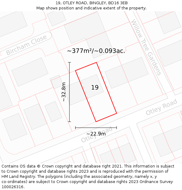 19, OTLEY ROAD, BINGLEY, BD16 3EB: Plot and title map