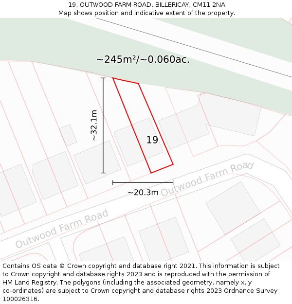 19, OUTWOOD FARM ROAD, BILLERICAY, CM11 2NA: Plot and title map