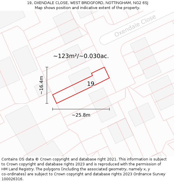 19, OXENDALE CLOSE, WEST BRIDGFORD, NOTTINGHAM, NG2 6SJ: Plot and title map