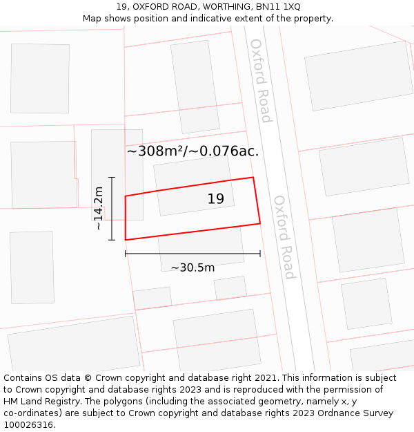 19, OXFORD ROAD, WORTHING, BN11 1XQ: Plot and title map