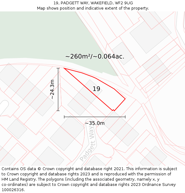 19, PADGETT WAY, WAKEFIELD, WF2 9UG: Plot and title map