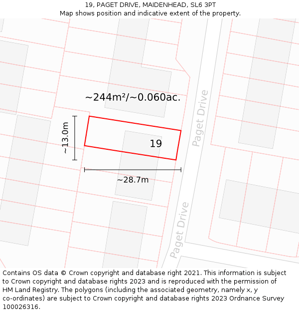 19, PAGET DRIVE, MAIDENHEAD, SL6 3PT: Plot and title map