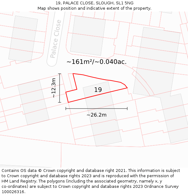 19, PALACE CLOSE, SLOUGH, SL1 5NG: Plot and title map