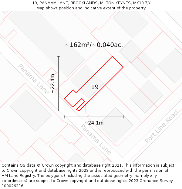 19, PANAMA LANE, BROOKLANDS, MILTON KEYNES, MK10 7JY: Plot and title map