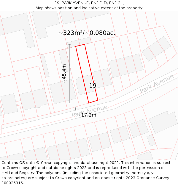 19, PARK AVENUE, ENFIELD, EN1 2HJ: Plot and title map