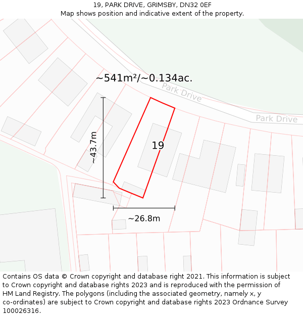 19, PARK DRIVE, GRIMSBY, DN32 0EF: Plot and title map