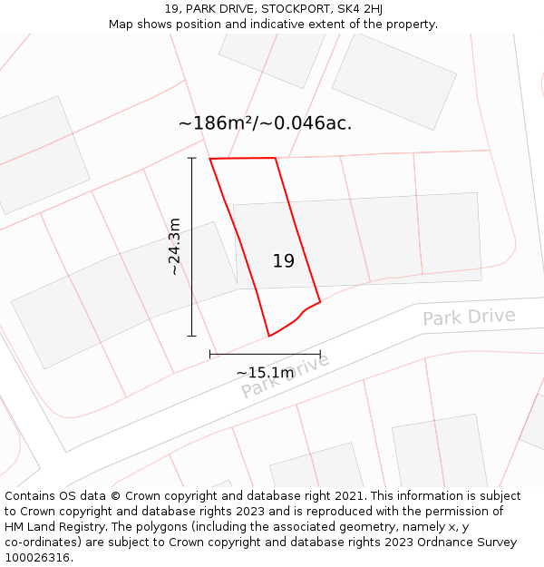 19, PARK DRIVE, STOCKPORT, SK4 2HJ: Plot and title map