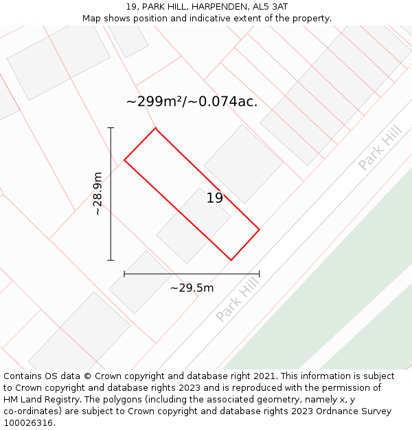 19, PARK HILL, HARPENDEN, AL5 3AT: Plot and title map