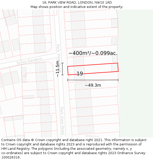 19, PARK VIEW ROAD, LONDON, NW10 1AD: Plot and title map