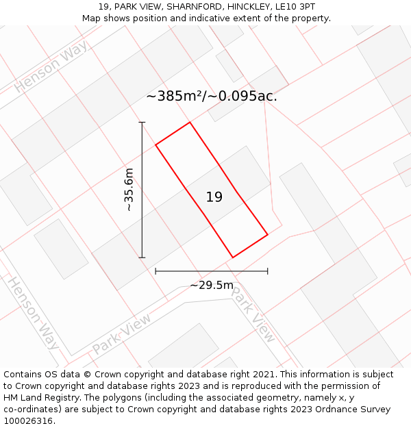 19, PARK VIEW, SHARNFORD, HINCKLEY, LE10 3PT: Plot and title map