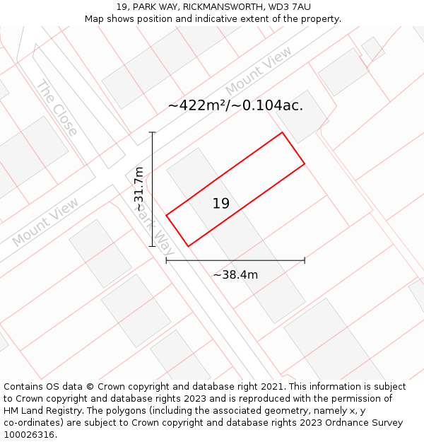 19, PARK WAY, RICKMANSWORTH, WD3 7AU: Plot and title map