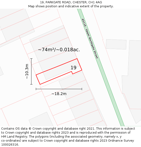 19, PARKGATE ROAD, CHESTER, CH1 4AG: Plot and title map