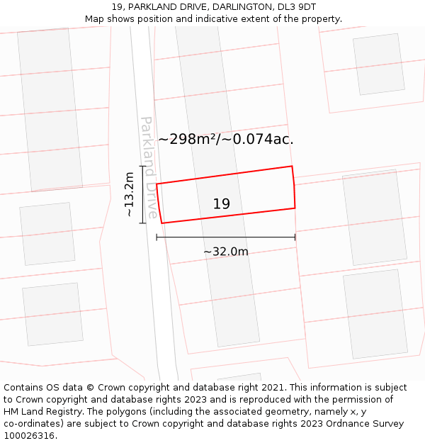 19, PARKLAND DRIVE, DARLINGTON, DL3 9DT: Plot and title map