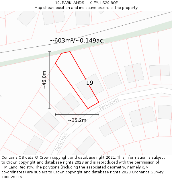 19, PARKLANDS, ILKLEY, LS29 8QF: Plot and title map