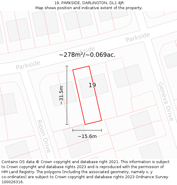 19, PARKSIDE, DARLINGTON, DL1 4JR: Plot and title map