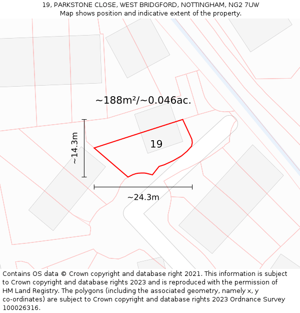 19, PARKSTONE CLOSE, WEST BRIDGFORD, NOTTINGHAM, NG2 7UW: Plot and title map