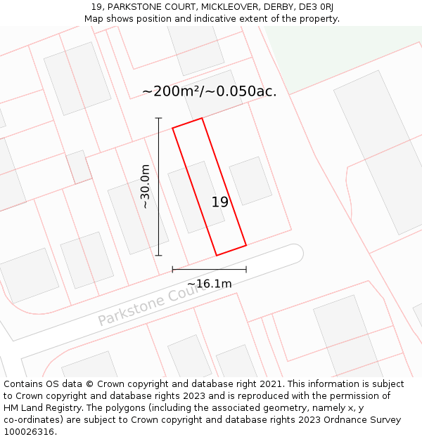 19, PARKSTONE COURT, MICKLEOVER, DERBY, DE3 0RJ: Plot and title map