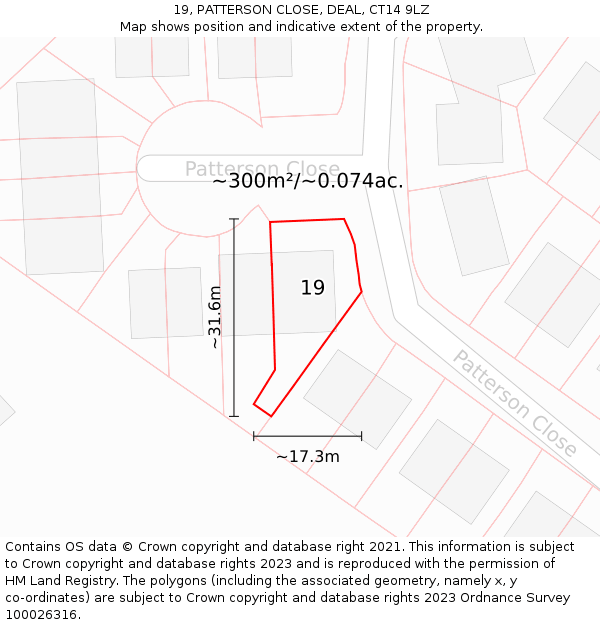 19, PATTERSON CLOSE, DEAL, CT14 9LZ: Plot and title map