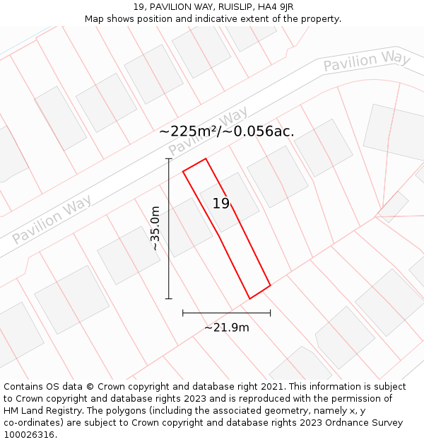 19, PAVILION WAY, RUISLIP, HA4 9JR: Plot and title map