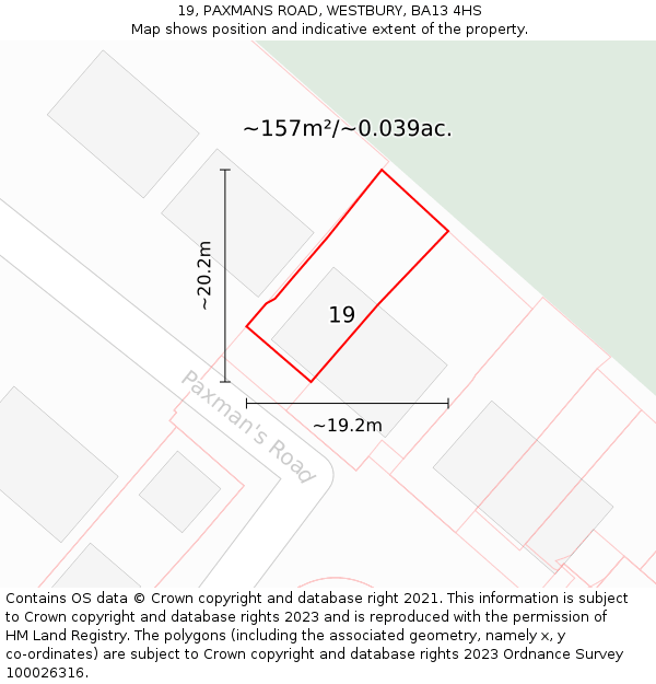 19, PAXMANS ROAD, WESTBURY, BA13 4HS: Plot and title map