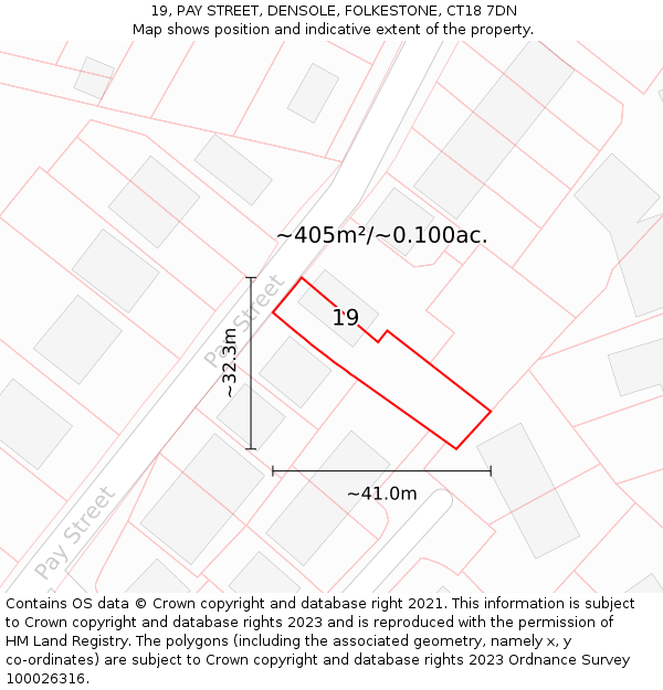 19, PAY STREET, DENSOLE, FOLKESTONE, CT18 7DN: Plot and title map