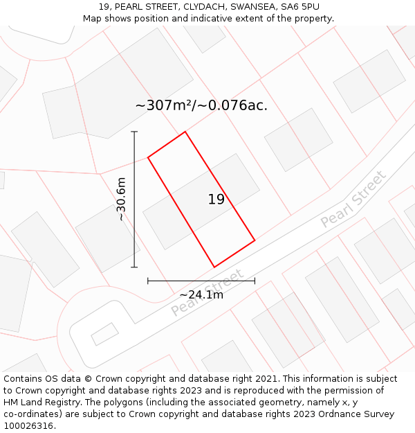 19, PEARL STREET, CLYDACH, SWANSEA, SA6 5PU: Plot and title map