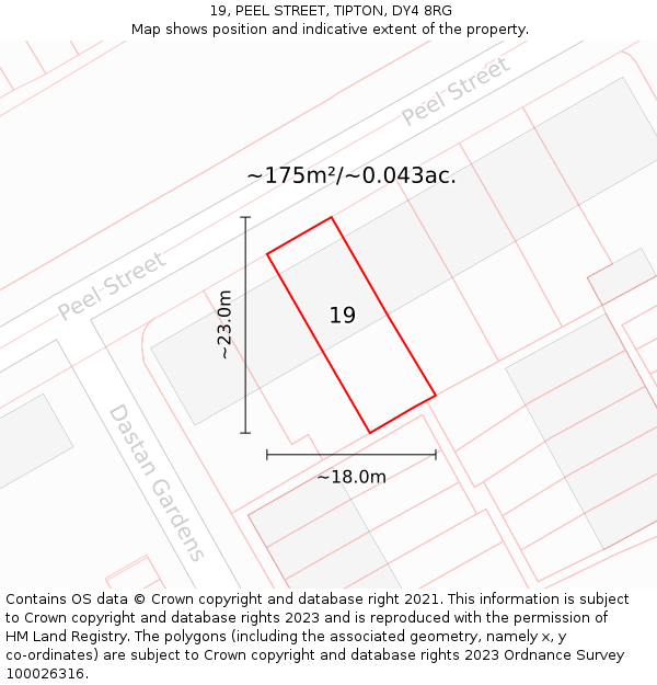 19, PEEL STREET, TIPTON, DY4 8RG: Plot and title map