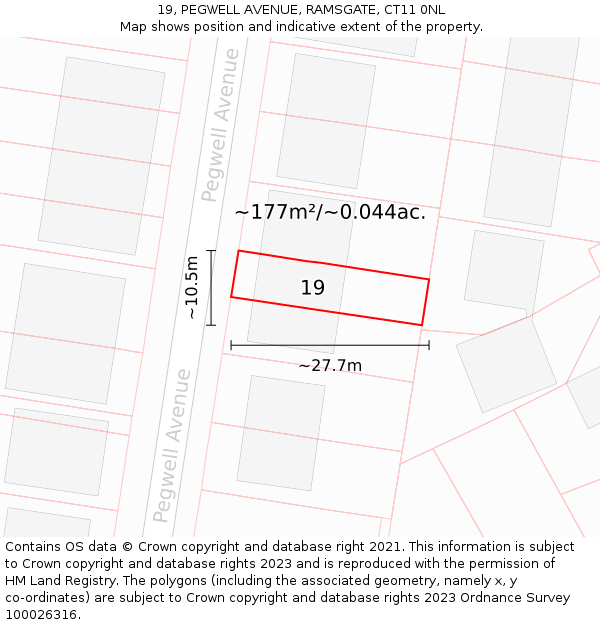 19, PEGWELL AVENUE, RAMSGATE, CT11 0NL: Plot and title map