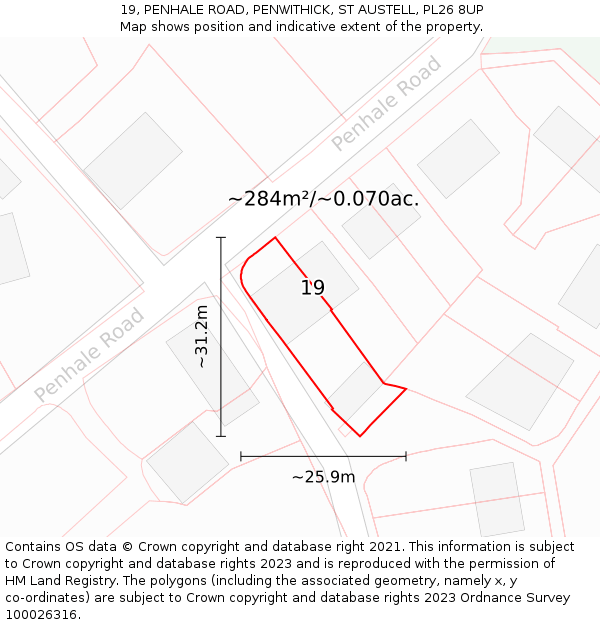 19, PENHALE ROAD, PENWITHICK, ST AUSTELL, PL26 8UP: Plot and title map