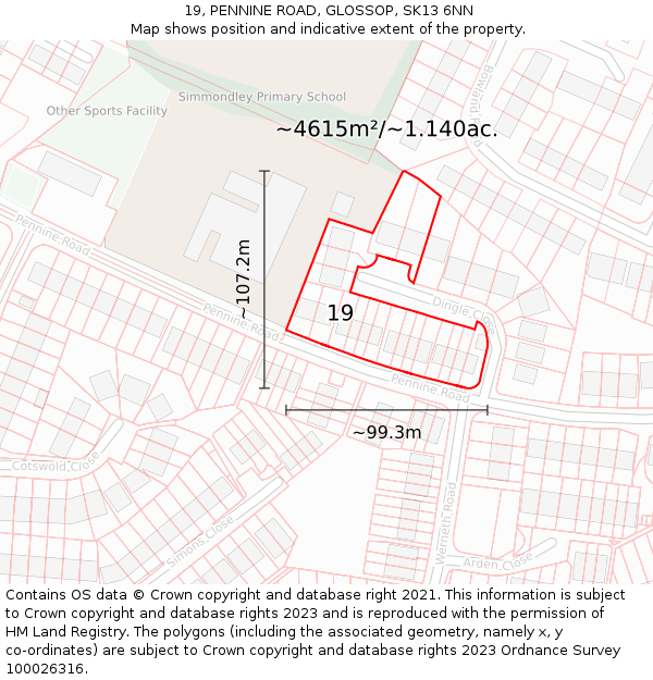 19, PENNINE ROAD, GLOSSOP, SK13 6NN: Plot and title map