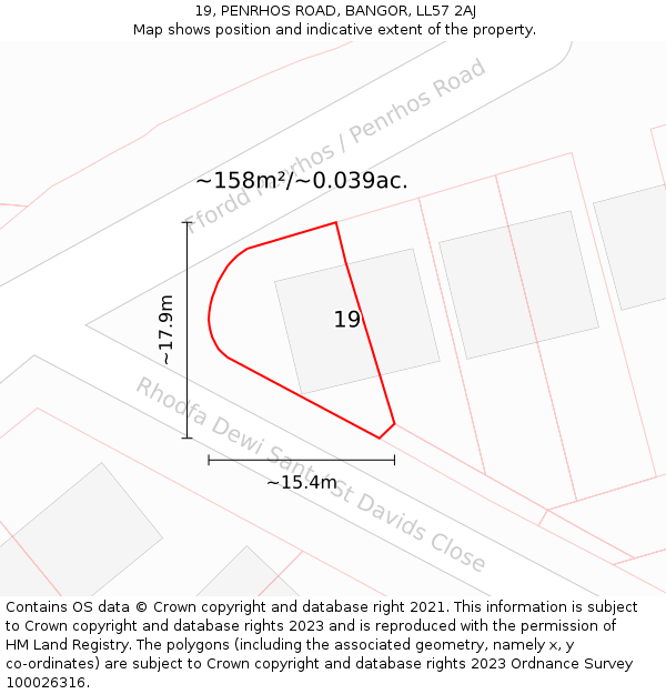 19, PENRHOS ROAD, BANGOR, LL57 2AJ: Plot and title map