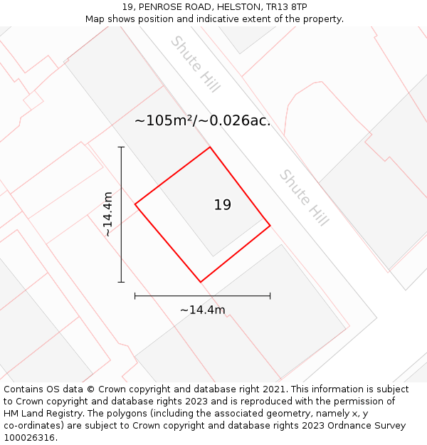 19, PENROSE ROAD, HELSTON, TR13 8TP: Plot and title map