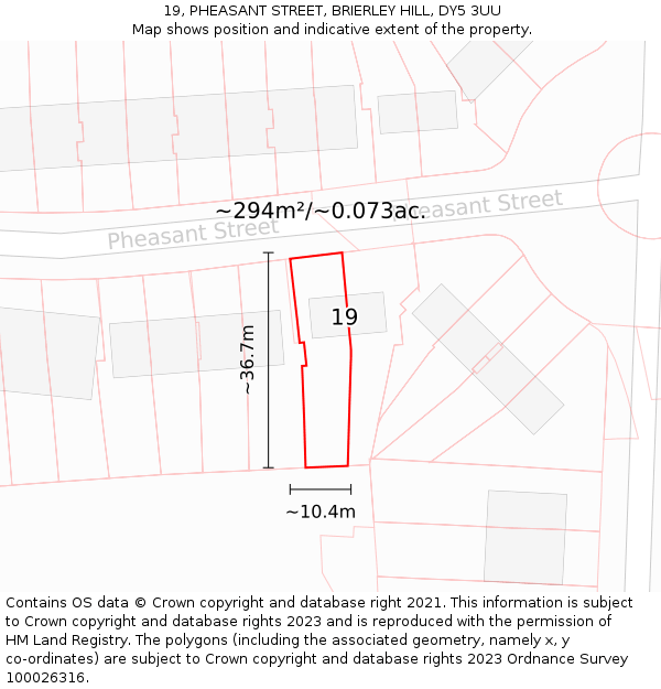 19, PHEASANT STREET, BRIERLEY HILL, DY5 3UU: Plot and title map