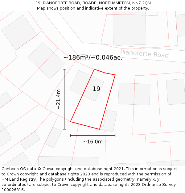 19, PIANOFORTE ROAD, ROADE, NORTHAMPTON, NN7 2QN: Plot and title map